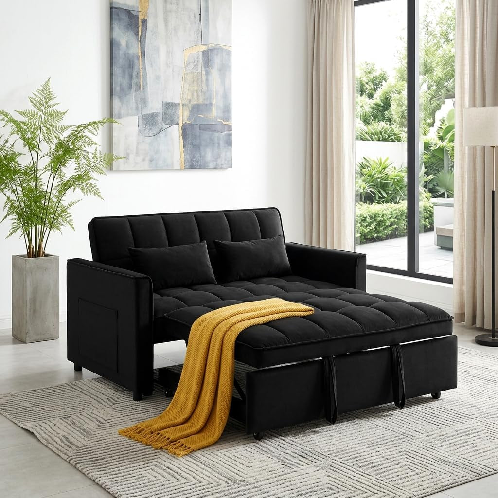 3-in-1-convertible-sleeper-sofa-bed-54-full-size-velvet-pull-out-futon-couch-recliner-with-reclining-backrest-2-pillows-small-loveseat-lounge-couches-for-small-spaces-black