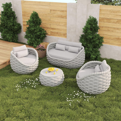 4Pcs Patio Conversation Set, Outdoor Sofa with Loveseat & Table3