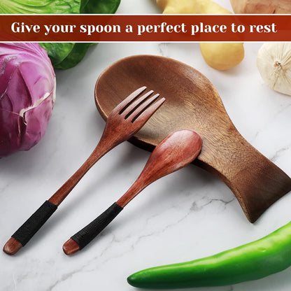 Acacia Wood Spoon Rest for Kitchen Stove Top Utensils,Brown | Wooden Spatula Holder for Countertop, Protects Surfaces from Stains, Farmhouse Kitchen Decor, Holds Spoons Ladles Utensils6