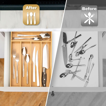 Silverware Organizer Kitchen Drawer Organizer Utensil Organizer Bamboo Silverware Holder Cutlery Organizer in Drawer Flatware Organizer Tray(5 Slots, Natural4
