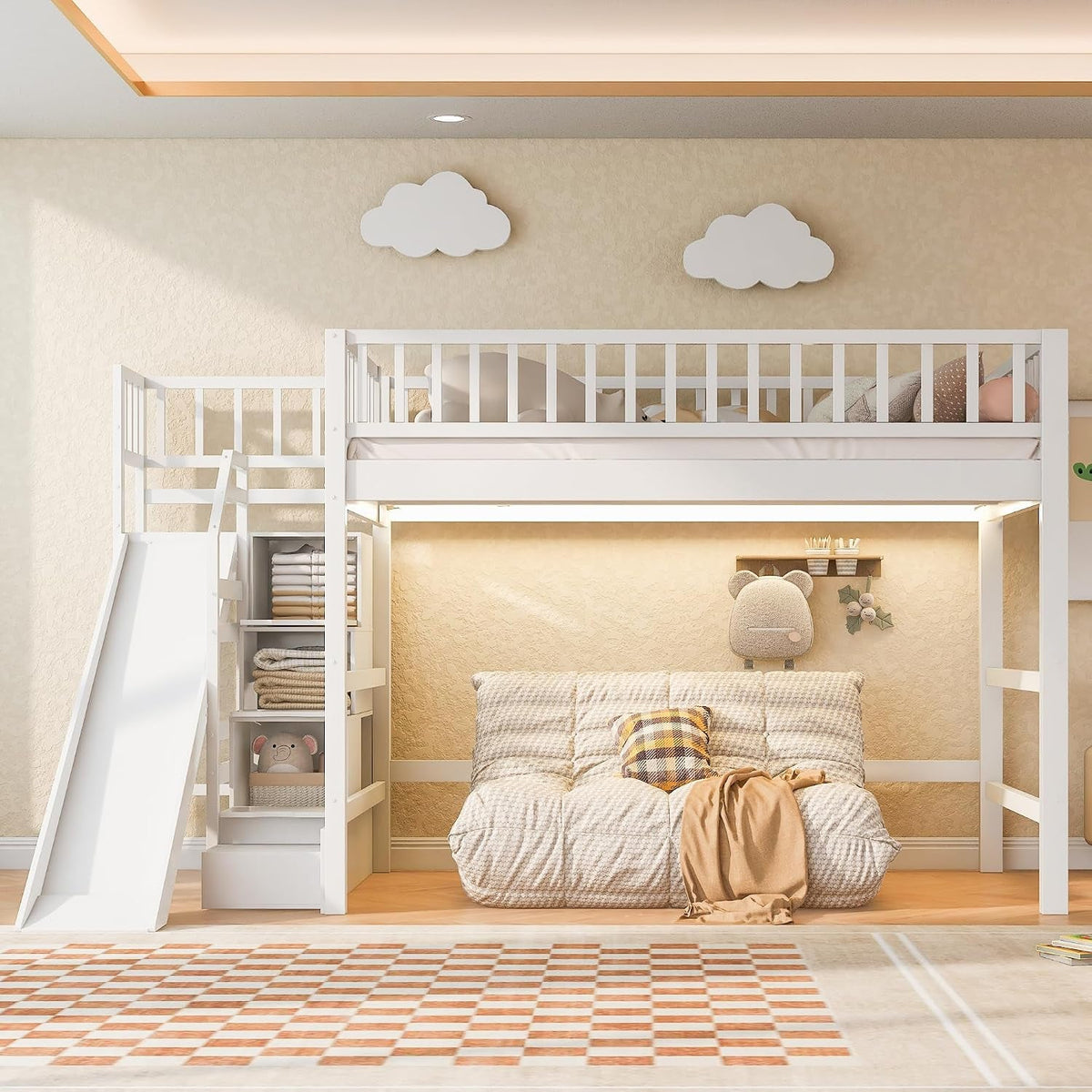 full-size-loft-bed-with-storage-staircase-slide-led-light-wooden-bunk-bed-for-bedroom-with-built-in-shelves-white