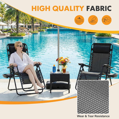 Zero Gravity Chairs Set of 2, Lounge Chair Folding Portable Adjustable Camping Reclining Chairs with Adjustable Pollow, Mesh Back, Cup Holder Trays Lawn Patio Chair for Pool Beach | Portable Lawn Camping Recliner with Adjustable Pillow, Mesh Back, Cup Hol5