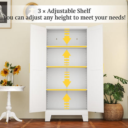 White Metal Storage Cabinet, 61" Kitchen Pantry Cabinets for Office3