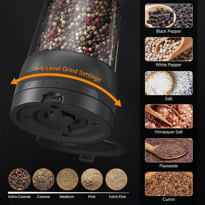 Electric Salt and Pepper Grinder Set,2 Pack Rechargeable Automatic(Black)3