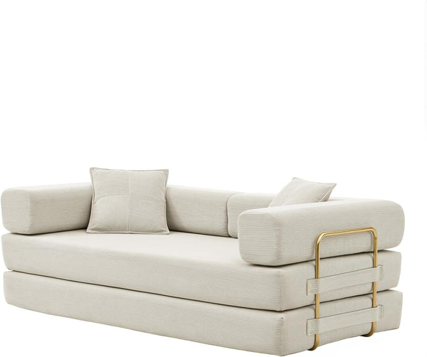78 Inch Convertible Sleeper Sofa Bed, Folding Floor Mattress Couch with Fixed-Shape Frame, Futon Boneless Couch Lounge Loveseat with Pull Out Bed, No Assembly Required (Beige)6