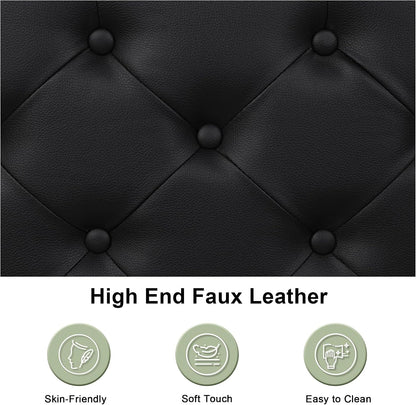 King Size Bed Frame, Upholstered Bed Frame with Faux Leather Headboard, Heavy Duty Platform Bed with Strong Metal Slats, 12 Inch Under-Bed Storage, Noise-Free, Easy Assembly, Matte Black5