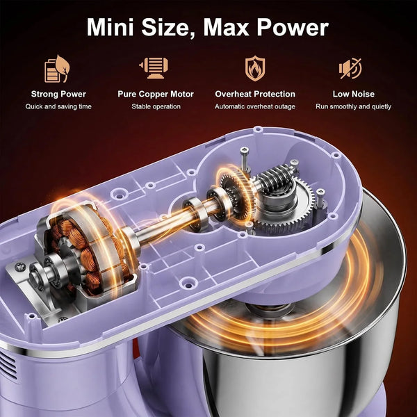 4QT Electric Stand Mixer, 10-Speed Tilt-Head Compact Kitchen Mixer | Multiple Stylish Colors | Food Mixer with Dough Hook & Beater & Whisk | for Cake & Bread | Dishwasher-Safe | Purple3