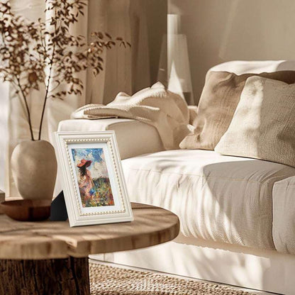 5X7 Picture Frame in Beige with Classic Gold Beaded Border, Solid Wood with Real Glass, Display 5X7 Photos Matted to 4X6, Vertical and Horizontal Desk Tabletop or Wall Hanging8
