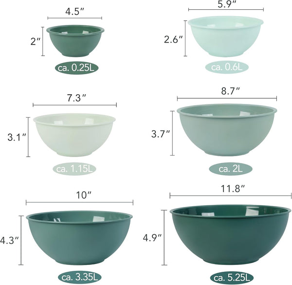 BPA Free Plastic round Mixing Bowl with Lids, 12 Pack Nesting Bowls with Lids Set, Microwave and Dishwasher Safe Prep & Serving Bowls Great for Mixing, Baking, Serving (Green, 12Pcs)5
