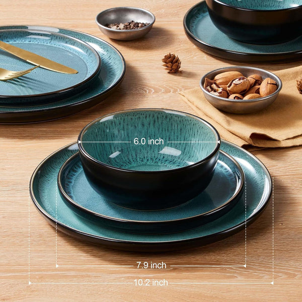 24 Piece Dinnerware Sets for 8, Ceramic Dishes Set, Pastel Turquoise2