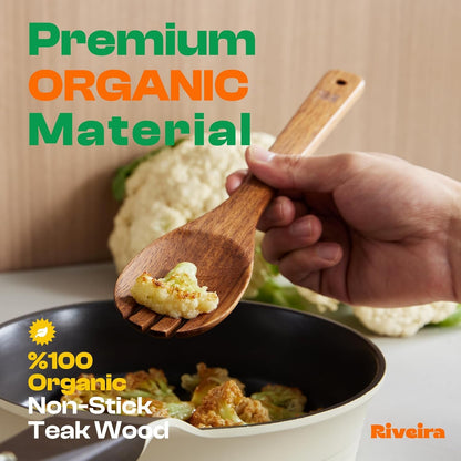 Teak Wooden Spoons for Cooking Set of 6 – Natural Teak Wooden Cooking Utensils, Wooden Spatula, Wooden Spoon - Premium Quality Utensil Set for Non-Toxic Cooking2