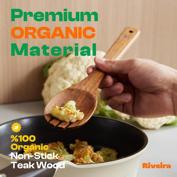 Teak Wooden Spoons for Cooking Set of 6 – Natural Teak Wooden Cooking Utensils, Wooden Spatula, Wooden Spoon - Premium Quality Utensil Set for Non-Toxic Cooking2
