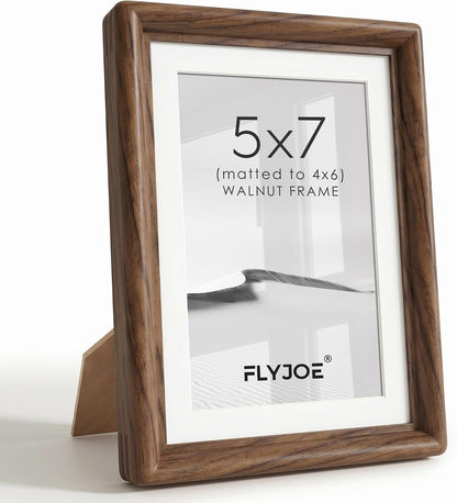 5X7 Picture Frame, Solid Walnut Wood Frame with Mat for 4X6 Photo1