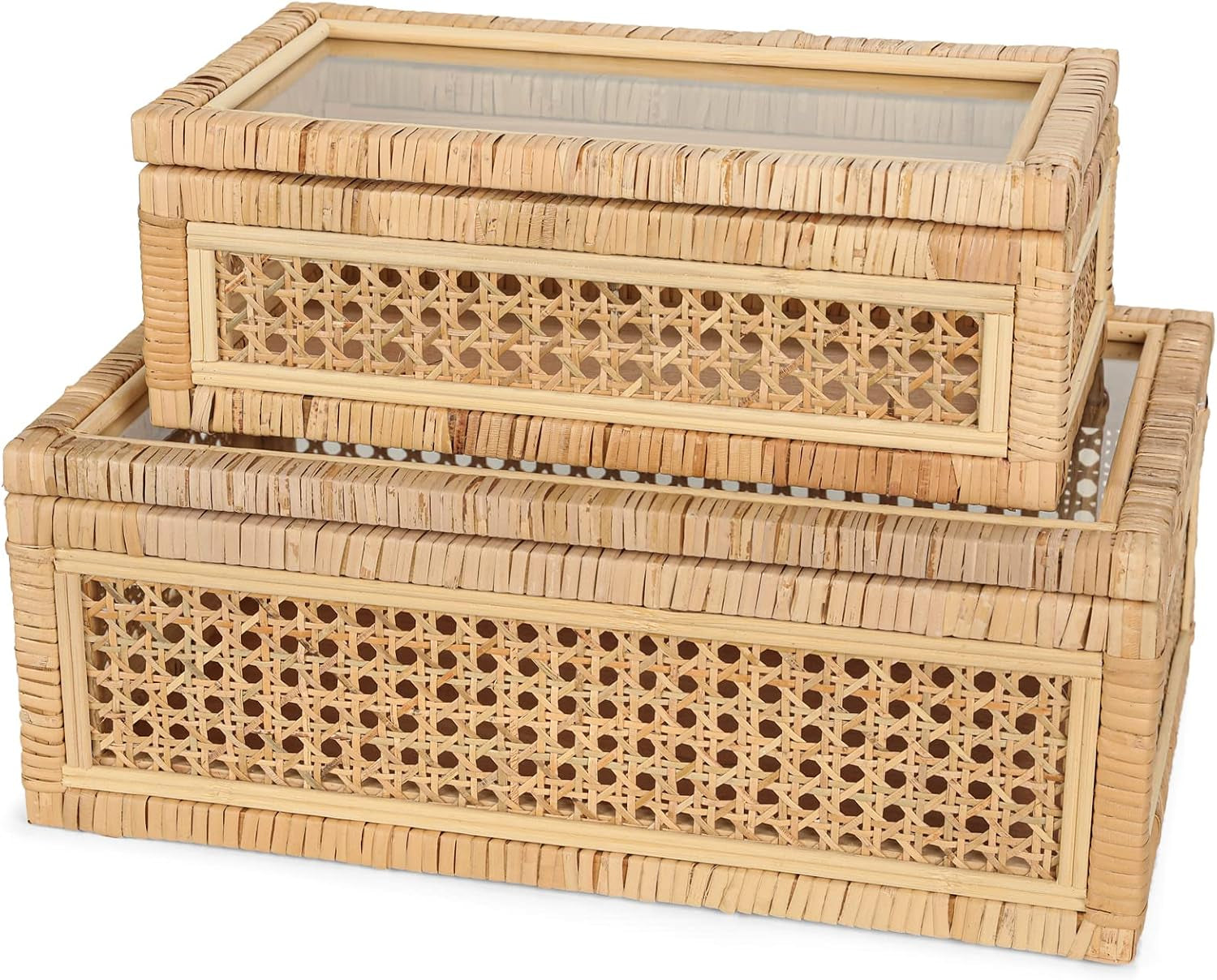 large-handwoven-boho-rattan-display-boxes-with-glass-lids-set-of-2-rectangular-decorative-storage-bins-natural-woven-cane-home-decor-organizers-15-55-x-9-64-x-5-9-12-48-x-6-88-x-4-52