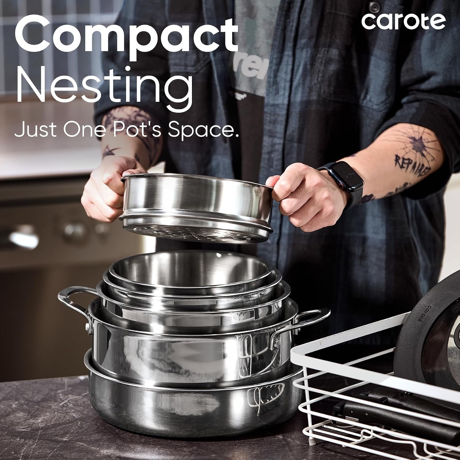 18pcs-tri-ply-stainless-steel-cookware-set-with-detachable-handle-pots-and-pans-set-even-heating-non-toxic-induction-compatible-dishwasher-oven-safe-space-saving-camping-cooking-black