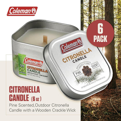 Coleman Scented Outdoor Citronella Candle with Wooden Crackle Wick, Pine Scent, 6 Oz (Pack of 6)2