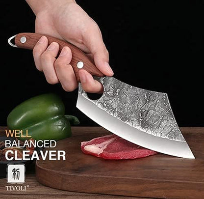 Meat Cleaver Knife, Hand Forged Full Tang Butcher Knife with Sheath4