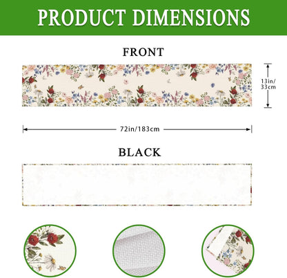 Table Runner 13X72 in Anti-Wrinkle Heatproof Plant Floral Butterfly3