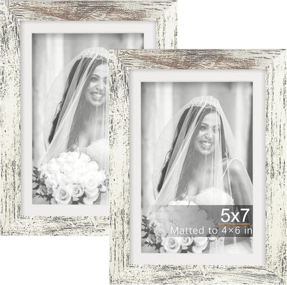 5X7 Picture Frames with 4X6 Mat Set of 2, Distressed White1