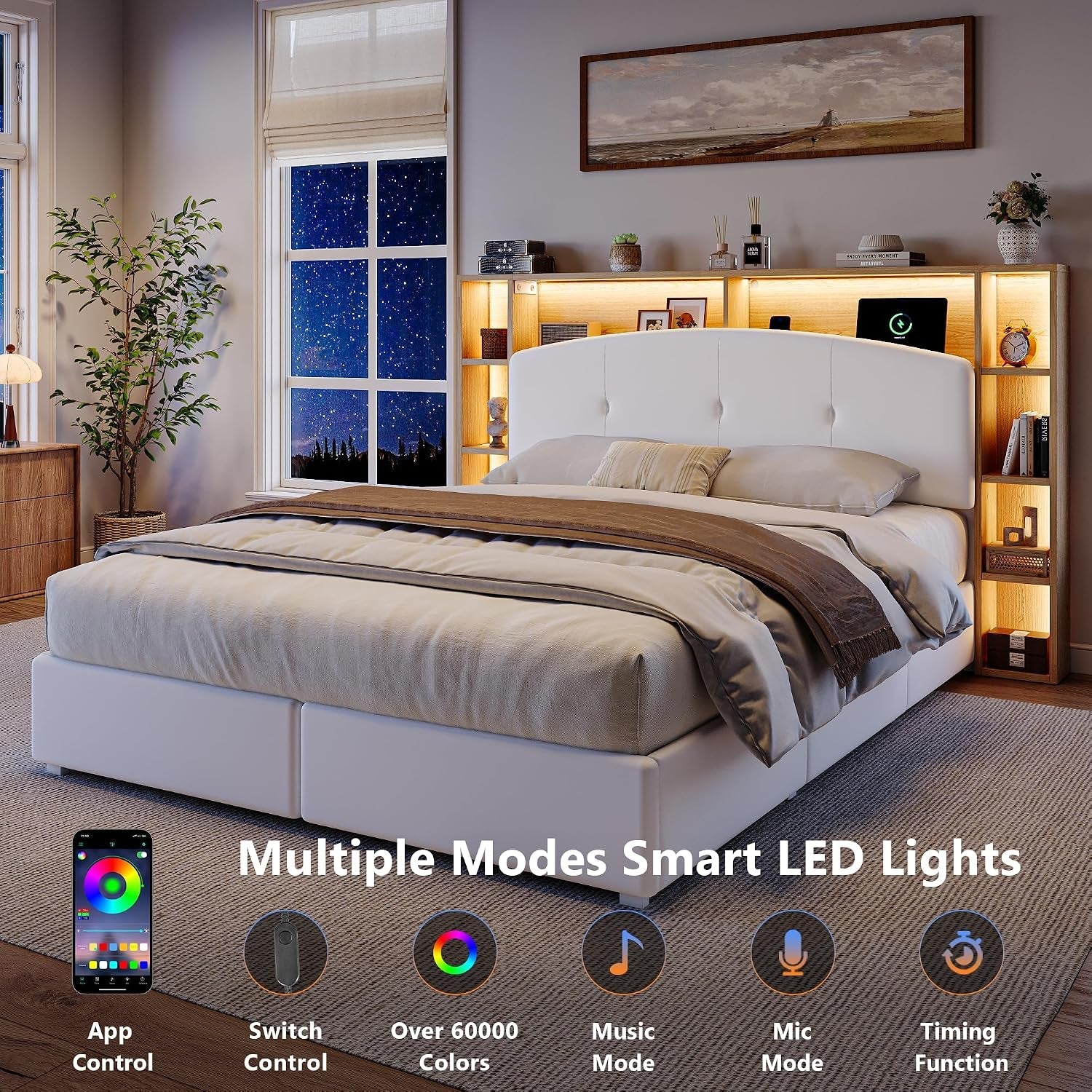 full-bed-frame-with-5-tier-storage-headboard-4-large-drawers-curved-velvet-upholstered-platform-bed-frame-with-charging-station-led-lights-heavy-duty-slats-support-noise-free-white