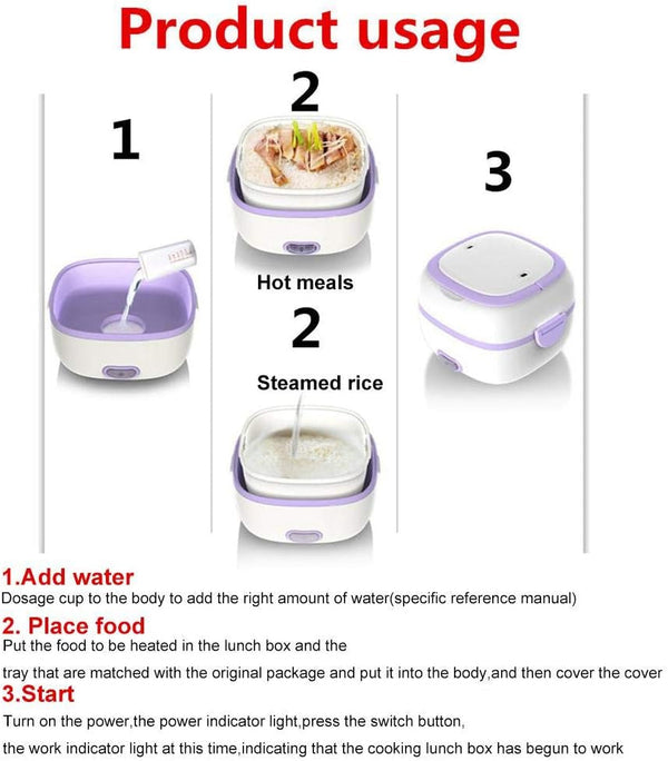 Multifunctional Electric Lunch Box, Mini Rice Cooker, Portable Food Heater Steamer with Stainless Steel Bowls, Egg Steaming Rack, Spoon, Measuring Cup for Use in Office Outdoor School5