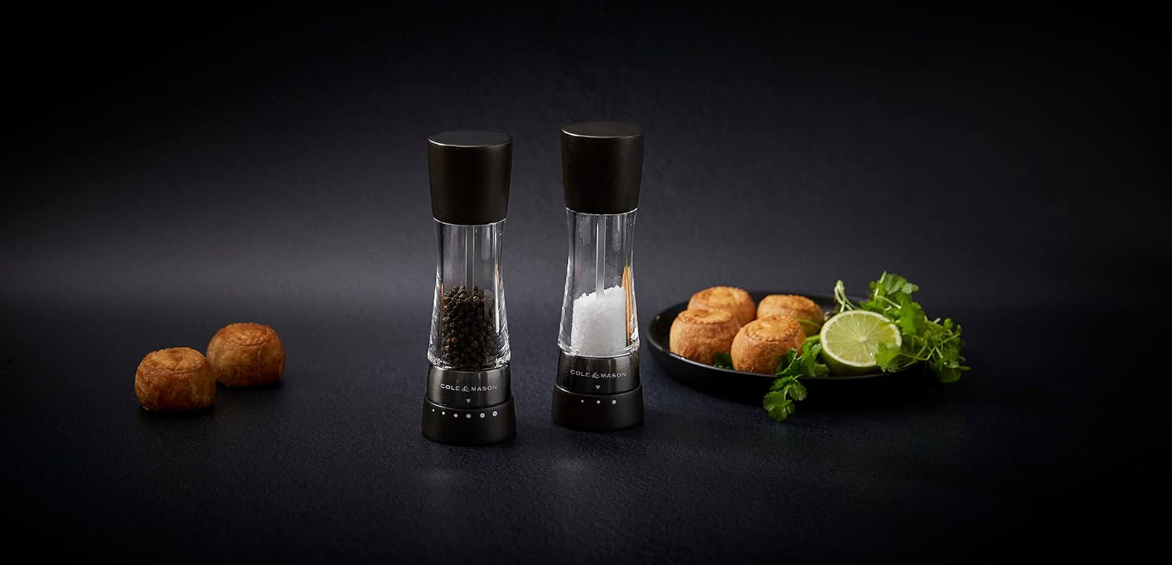 cole-mason-h332293-derwent-black-wood-salt-and-pepper-mills-gourmet-precision-adjustable-grind-stained-beech-acrylic-190-mm-gift-set-includes-1-salt-and-1-pepper-grinders-with-9-precise-grinding-levels-for-fine-or-coarse-granules-easy-to-refill-gourmet-precision-grinders-for-fresh-spices