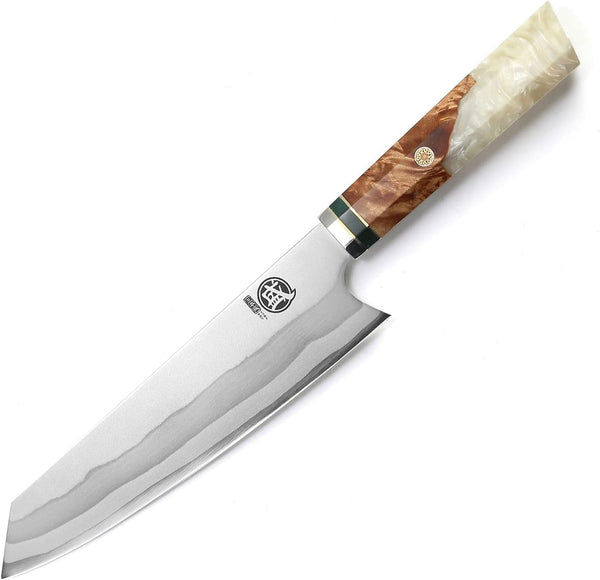8-Inch Kiritsuke Chef Knife, 440C Damascus, White Handle1