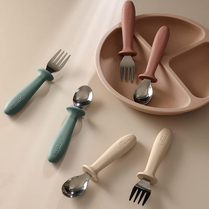 6 Pieces Toddler Utensils, Kids Silverware Set with Silicone Handle, Children Safe Spoons and Forks, 18/8 Stainless Steel, Food-Grade Silicone - Dishwasher Safe7