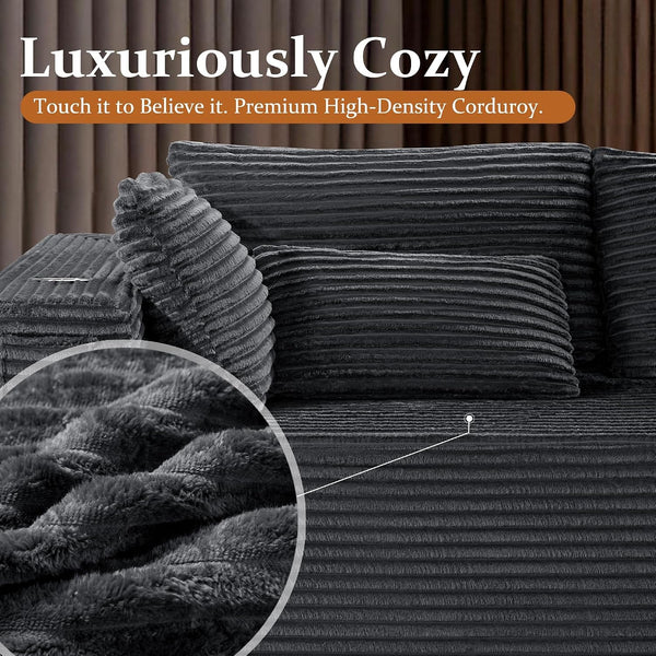 108" Oversized Cloud Sectional Couch, Comfort U Shaped Boneless Couch for Living Room, Extra Deep Seats No Assembly, Modular Sofa, Corduroy (Dark Grey, 2 Seater + Left Facing Chaise + Ottoman)7