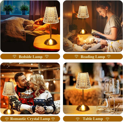 Cordless Lamp,Dimmable Crystal Table Lamp 3 Colors LED Gold Lamp6