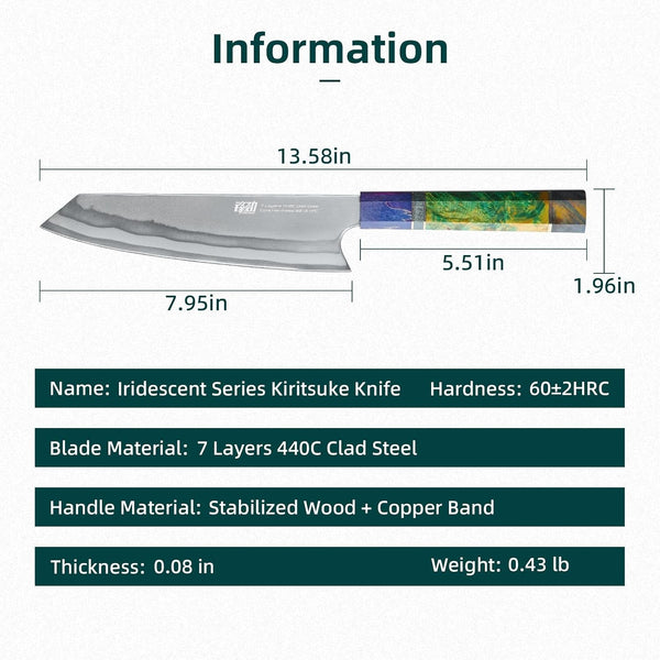 8 Inch Kiritsuke Chef Knife, Japanese-Style Kitchen Knife with 7-Layer 440C Clad Steel Blade, Colorful Stabilized Wood Octagonal Handle, Versatile for Slicing, Chopping, Dicing and Meal Prep2