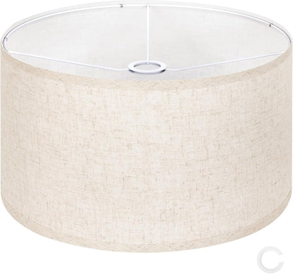 Beige Large Drum Lamp Shades for Floor Lamps, 16" Top X16" Bottom X 9" High, Easy to Assemble, Replacement Linen Lampshades for Table Lamps & Bedside Lamps (1.65" Spider)1