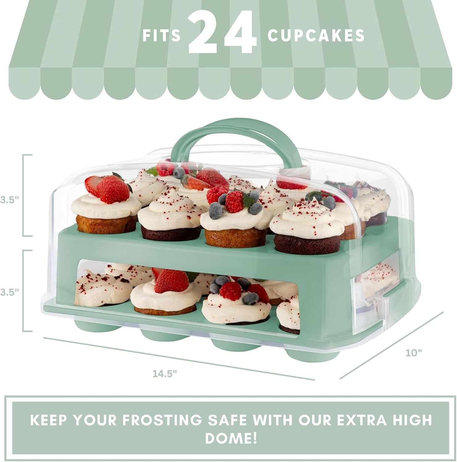 extra-tall-dome-24-cupcake-carrier-green-cupcake-holder-carries-24-cupcake-storage-container-muffin-traveler-two-tier-stand-reusable-cupcake-box