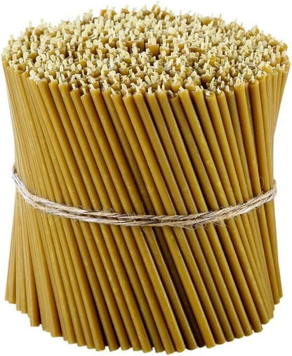 Pure Beeswax Candles - Honey-Scented, Decorative Thin Taper Candles - Ideal for Birthday Decoration or Church Prayers - Drip Free, Tall & Smokeless Pack of 50 Pcs, 6.3 X 0.2 Inch1