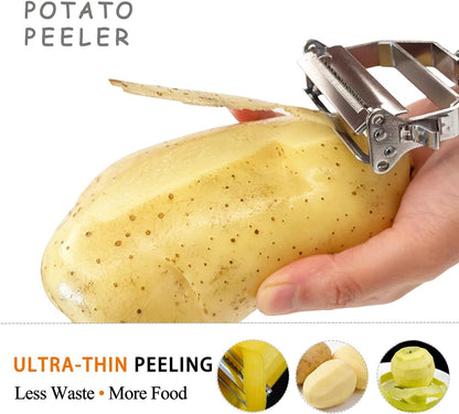 Potato Apple Vegetable Peeler Julienne Peeler for Kitchen - 3 in 1 Y Peeler for Fruit Veggie Carrot Cucumber Zucchini, Sharp Stainless Steel Peeler with Cleaning Brush3