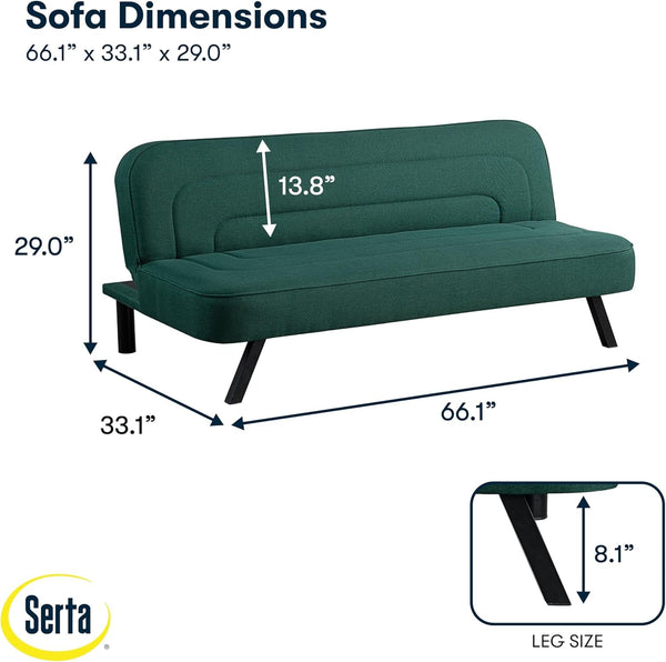 Fairwood 66.1" Convertible Futon Sofa, Short Twin Size, Modern Boho, Dream Coil Comfort, Fingerguard Pinch Point Protection, Soft Woven Polyester Fabric, Forest Green2