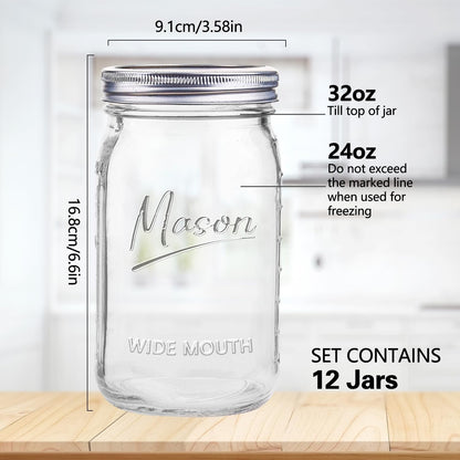 Mason Jars 32 Oz,12 Pack Quart Wide Mouth Mason Jar with Airtight Lids,Glass Canning Jars for Fermenting, Pickling,Meal Prep,Overnight Oats & Centerpieces2