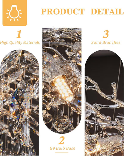 Modern Tree Branch Crystal Chandelier Luxury Silver Crystal Pendant Lighting 23.6" Contemporary 8-Light Chandeliers for Dining Room Kitchen Bedroom Living Room5