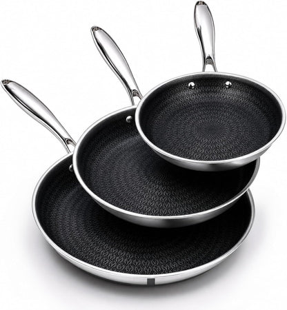 3 Pcs Non Stick Frying Pans Set, 8", 10", 12" Stainless Steel Pans | Skillet and Frying Pans Nonstick, Stay Cool Handle, PFOA/PFAS/PTFE Free, Dishwasher & Oven Safe, Induction Compatible, Black1