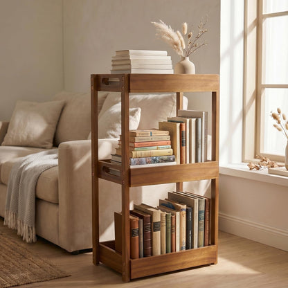 3-Tier Corner Standing Acacia Wood Shower Caddy Organizer2