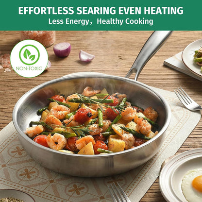 12 Inch Tri-Ply Stainless Steel Frying Pan with Lid, 5Pcs Skillet | PFOA Free, Oven & Dishwasher Safe, Induction Cooking Pan, Fast & Even Heat, Detachable Handle6