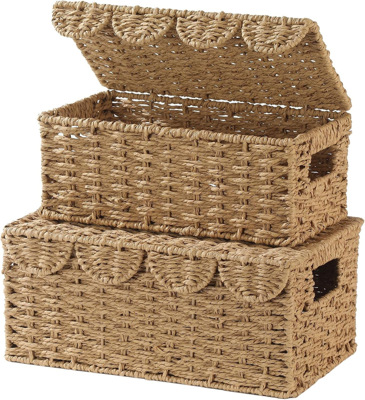 set-of-2-scalloped-wicker-basket-with-lid-paper-rope-baskets-for-shelves