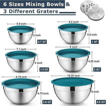 Mixing Bowls with Lids Set of 6, Nesting Salad Bowl, Blue2