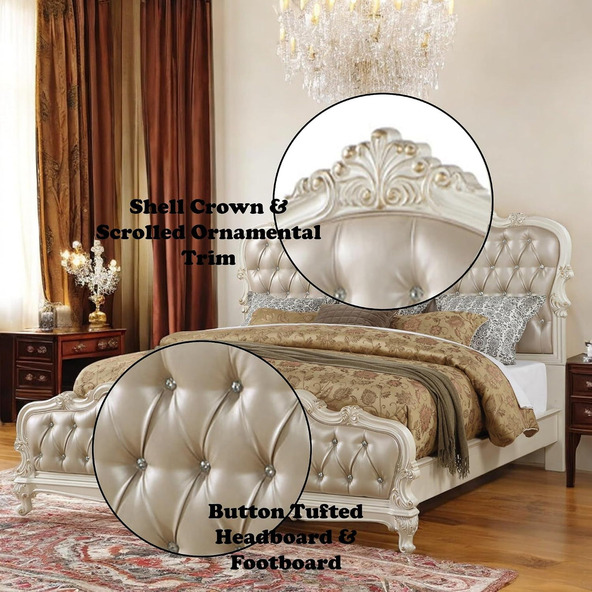 east-king-bed-rose-gold-pu-upholstery-button-tufted-headboard-footboard-4-wood-slats-support-box-spring-required-easy-assembly-pearl-white-finish