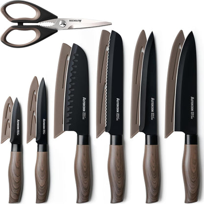 Knife Set, 13-Piece Kitchen Knives Set with 6 Blade Guards, Black Anti-Rust & Non-Stick Coating, Dishwasher Safe Stainless Steel Knives, Ergonomic Handle, Perfect for Holiday Gifts1