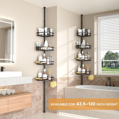 Adjustable Tension Pole Shower Caddy: Rustproof Corner Bathroom Organizer2
