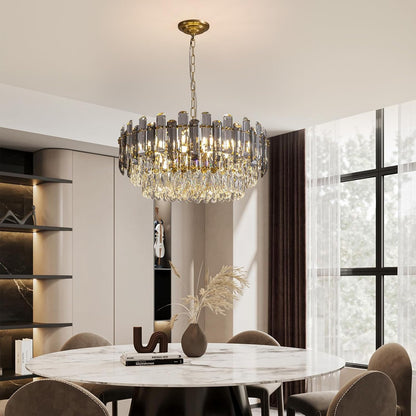 Gold Crystal Chandeliers, 24-Inch 3-Tier Modern Crystal Chandelier for Dining Room, Luxury Crystal Pendant Light Ceiling Light Fixture for Living Room Kitchen Island Bedroom Entryway, Brass Finish7