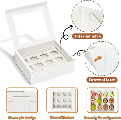4 Pack White Cupcake Boxes, Hold 12 Count Cupcake, Cupcake Carriers5