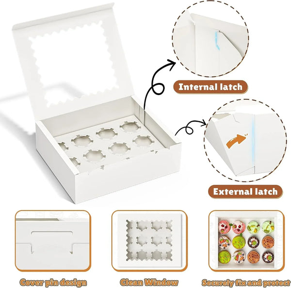 4 Pack White Cupcake Boxes, Hold 12 Count Cupcake, Cupcake Carriers5