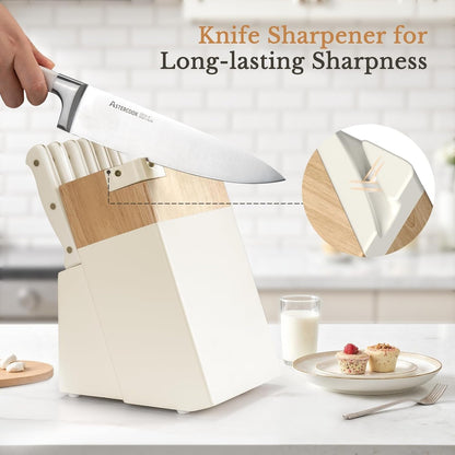 Knife Set, Kitchen Knife Set with Block 14-Piece Full Tang Stainless Steel Knives with Sharpener Dishwasher Safe and Anti-Slip Ergonomic Handle Utensils Set7
